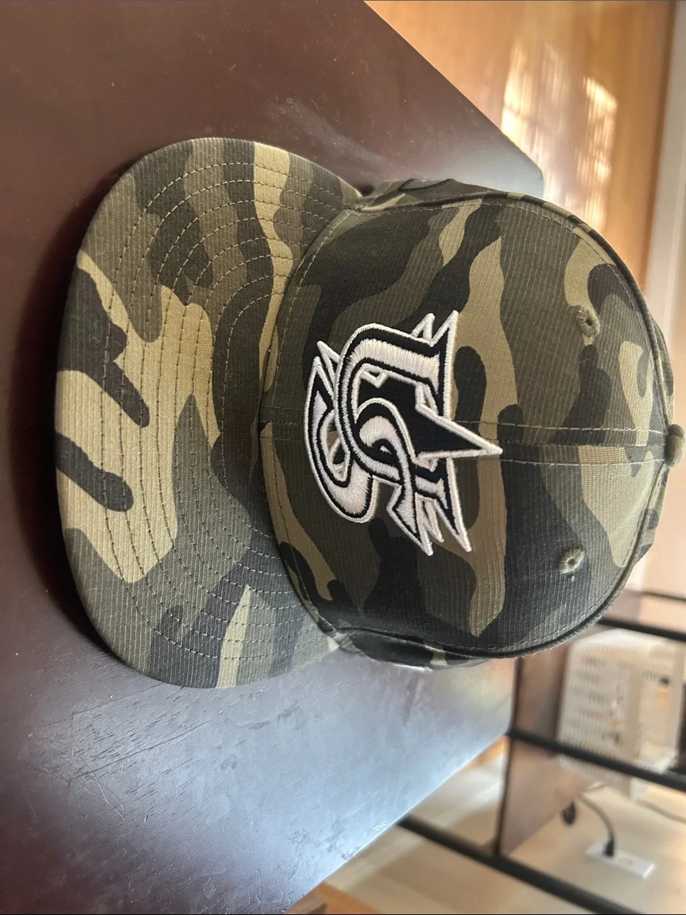 Fitted Camo USA Baseball Cap with White Embroidered Logo